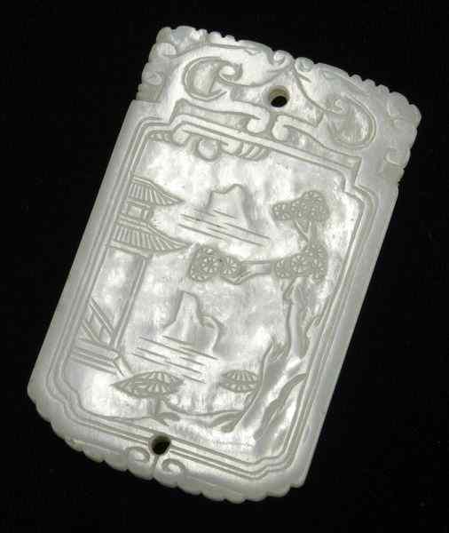 Appraisal: Chinese Qing carved white jade pendant one side depicting a