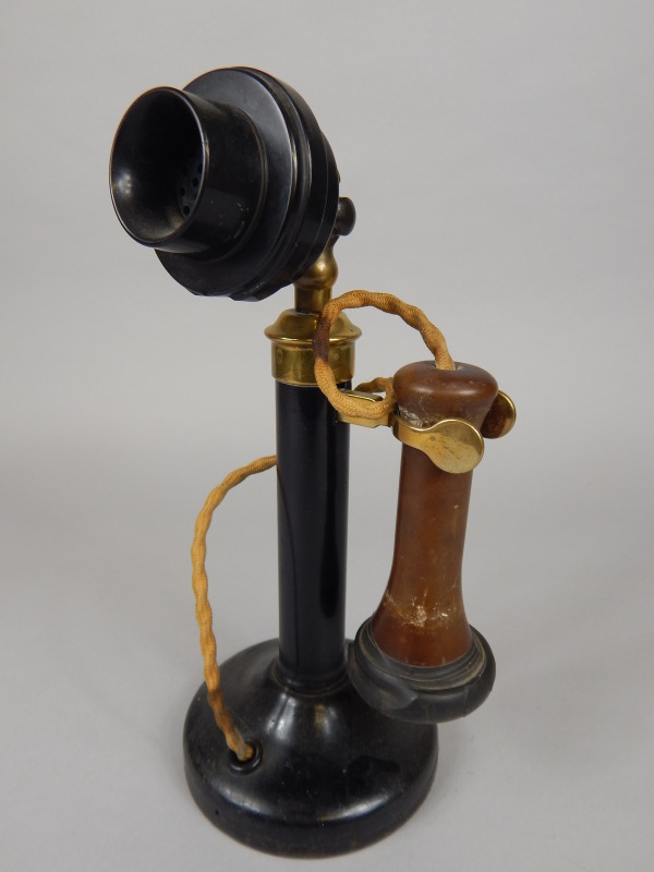 Appraisal: An early to mid- thC candlestick type telephone with brass