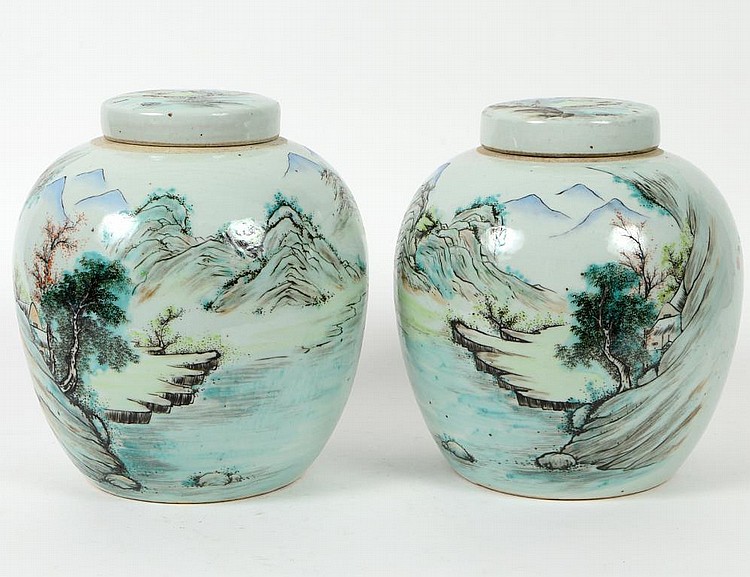 Appraisal: PAIR OF CHINESE FAMILLE VERTE PORCELAIN COVERED GINGER JARSJARS Circa