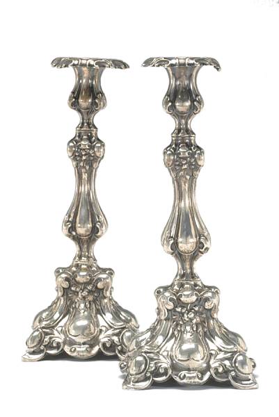 Appraisal: An Austro-Hungarian standard silver pair of candlesticksMaker's mark MJ circa