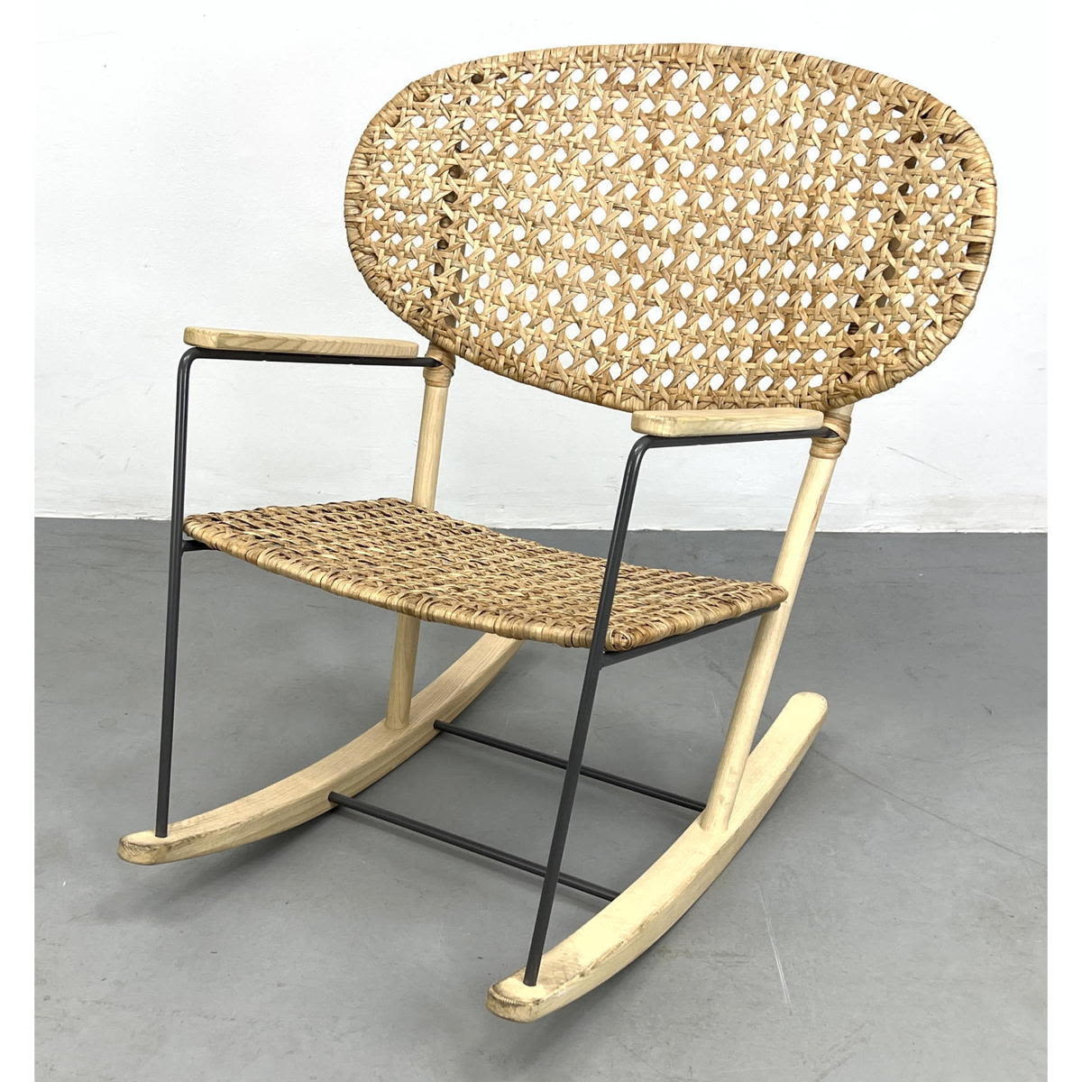 Appraisal: Modernist Rocking Chair Wide Oval Woven Back Rest Woven Seat