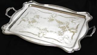 Appraisal: Very Large Barbour Silver The roses-and-arabesques-incised rectangular tray with reeded