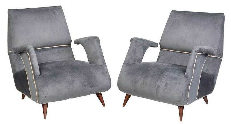 Appraisal: Pair Gray Micro Suede Mid Century Armchairs Italian mid th