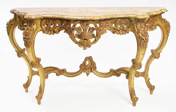 Appraisal: A Louis XV style giltwood console with marble top height