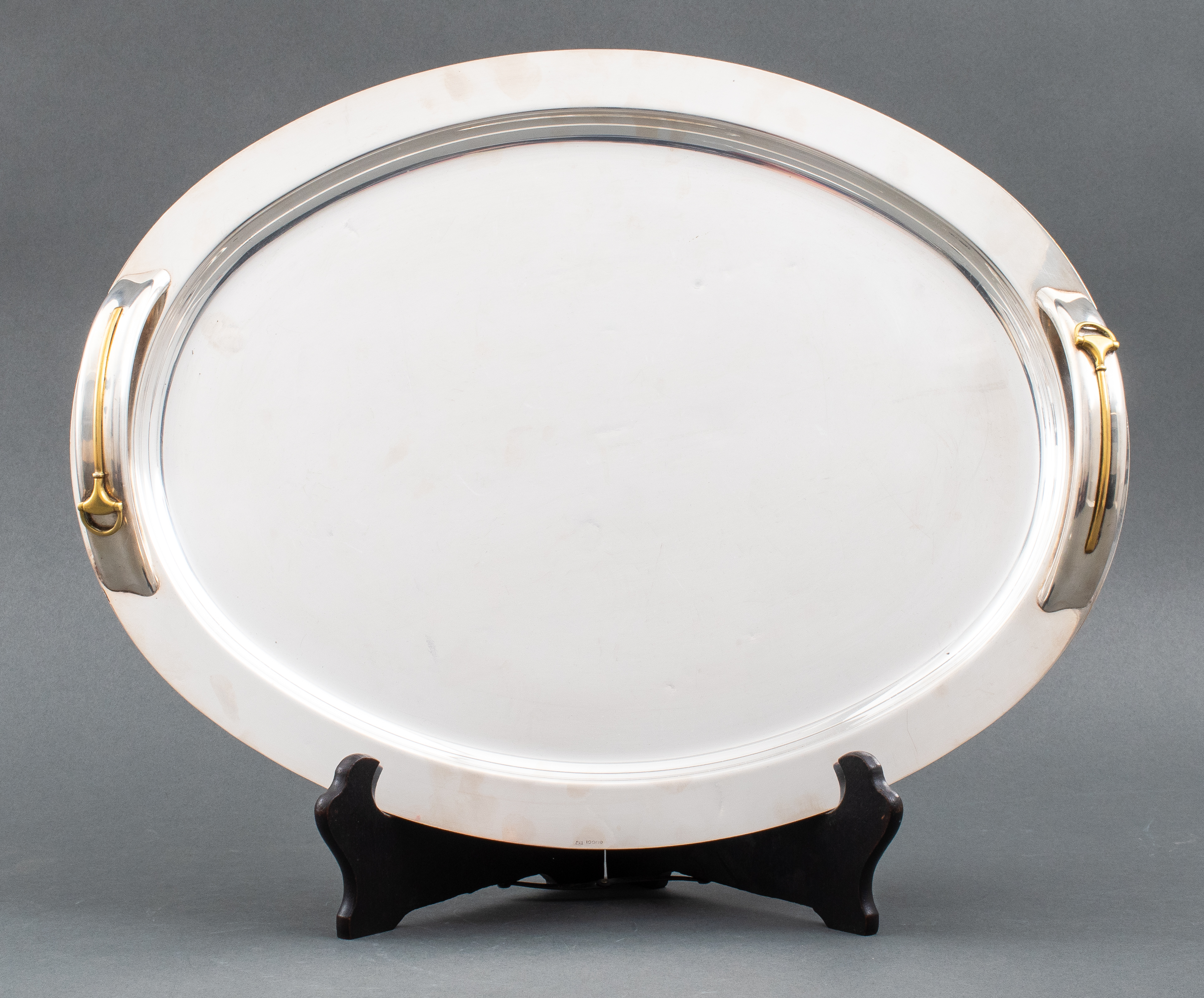 Appraisal: GUCCI STAINLESS STEEL BRASS MODERN TRAY Gucci modern stainless steel