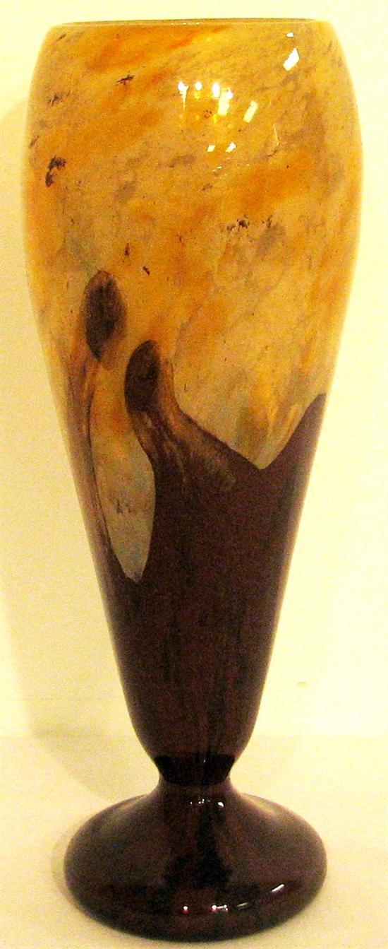 Appraisal: Schneider art glass vase brown yellow and orange '' h