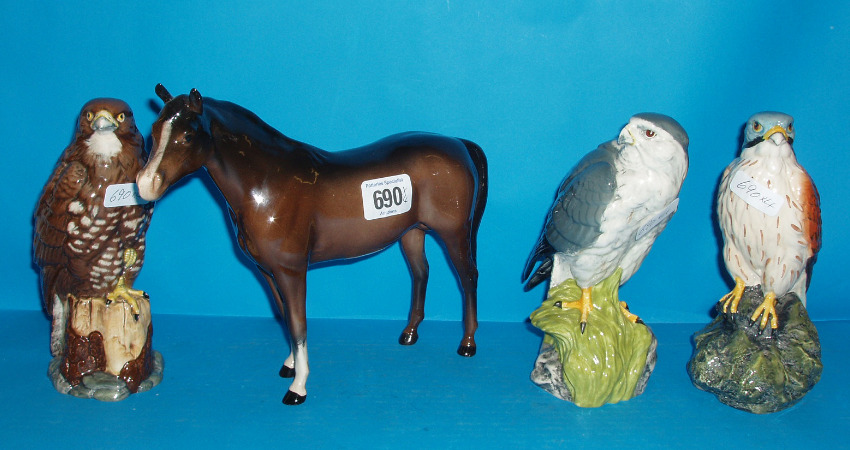 Appraisal: Horse and Royal Doulton Whisky Decaters Buzzard Merlin and Kestrel