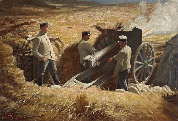 Appraisal: Carl Welz German - In the German trenches signed and