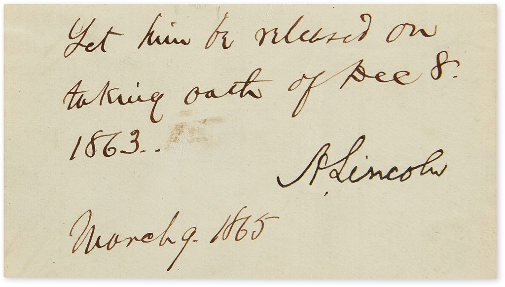 Appraisal: LINCOLN SIGNS WEEKS BEFORE HIS ASSASSINATION LINCOLN ABRAHAM Endorsement Signed