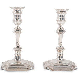 Appraisal: A Pair of Silver Georgian Style Candlesticks Hawksworth Eyre Co