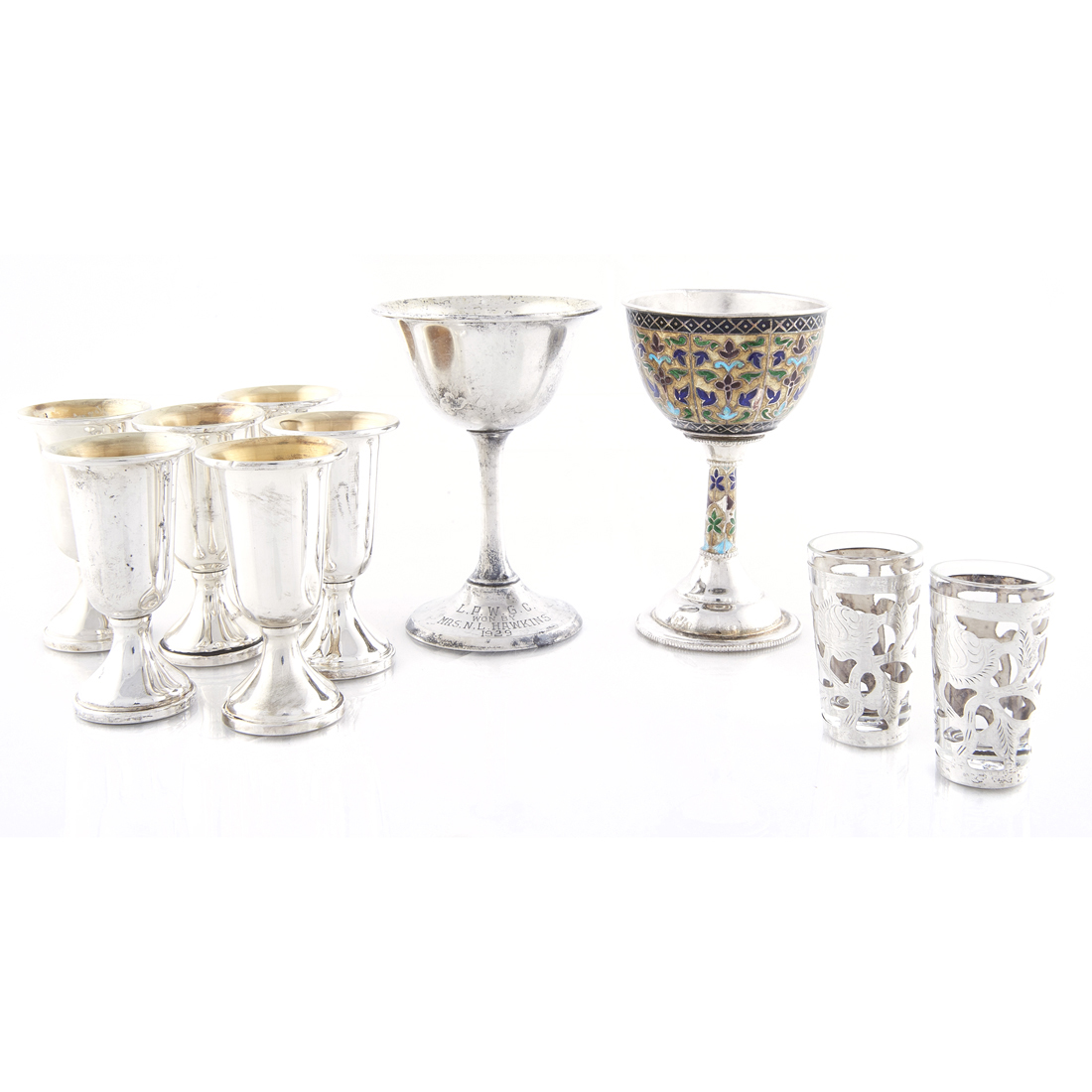 Appraisal: LOT OF SILVER GLASSES FOOTED GLASSES ONE EUROPEAN Lot of