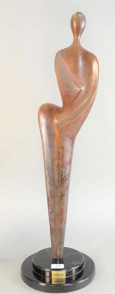 Appraisal: Moshe Sendowski Israeli b Mid-century woman figure on round base