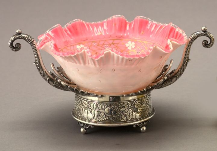 Appraisal: Anglo-American Parcel-Gilded and Floral-Enameled Glass Bride's Bowl fourth quarter th