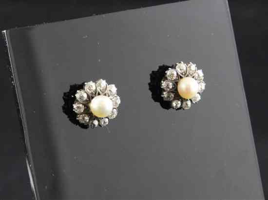 Appraisal: A pair of 's gold diamond and cultured pearl set