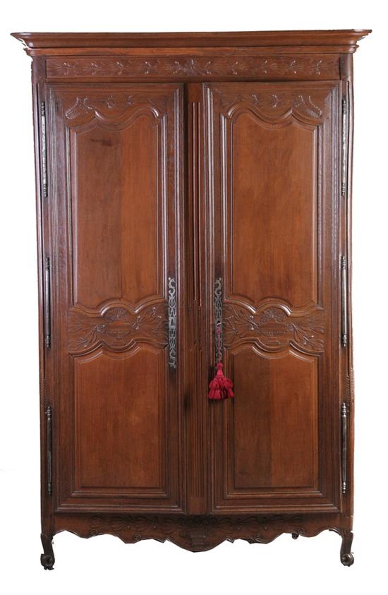 Appraisal: FRENCH PROVINCIAL LOUIS XV XVI TRANSITIONAL FRUITWOOD ARMOIRE late th