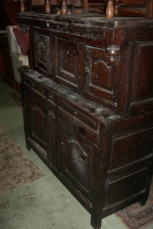 Appraisal: A small th century oak court cupboard the lower section