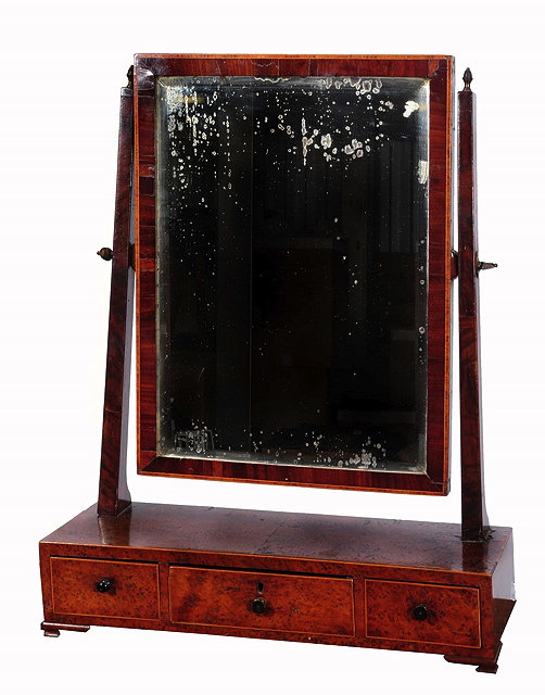 Appraisal: A GEORGE III BURR WOOD SWING TOILET MIRROR the box