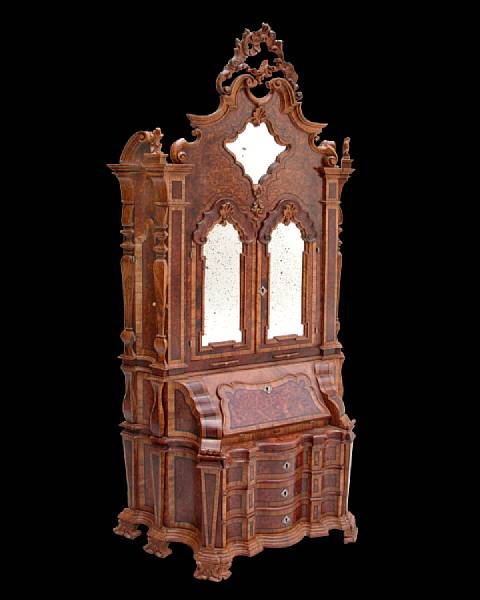 Appraisal: An Italian Rococo style burl poplar miniature secretary bookcase first