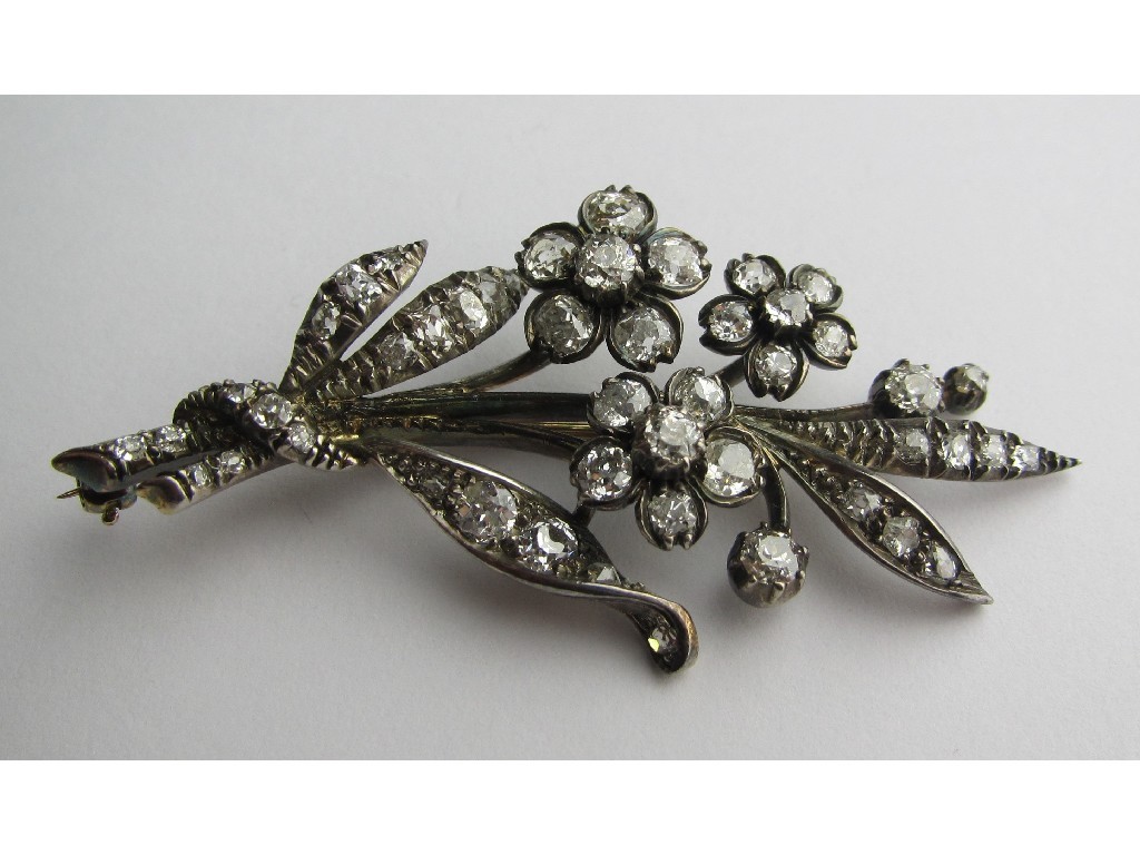 Appraisal: Victorian gold and silver diamond spray brooch with old rose