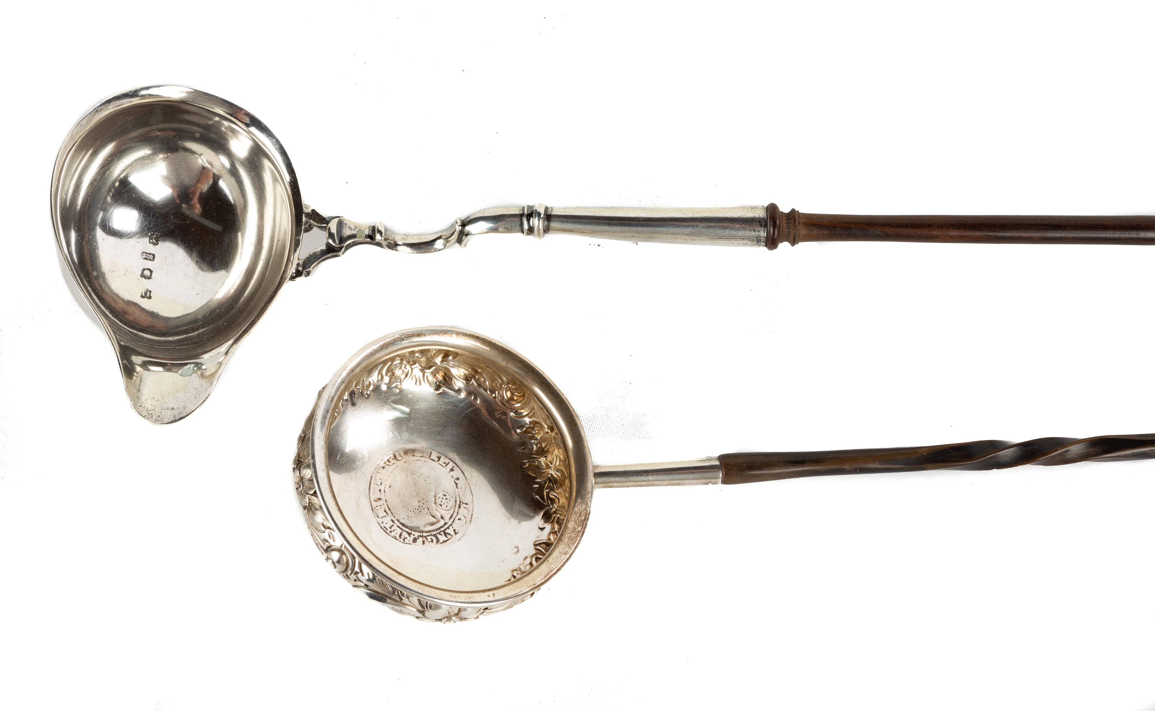 Appraisal: TWO EARLY ENGLISH SILVER LADLES Total weight troy ounces