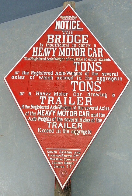 Appraisal: - Cast iron diamond-shaped railroad sign Notice- This Bridge is