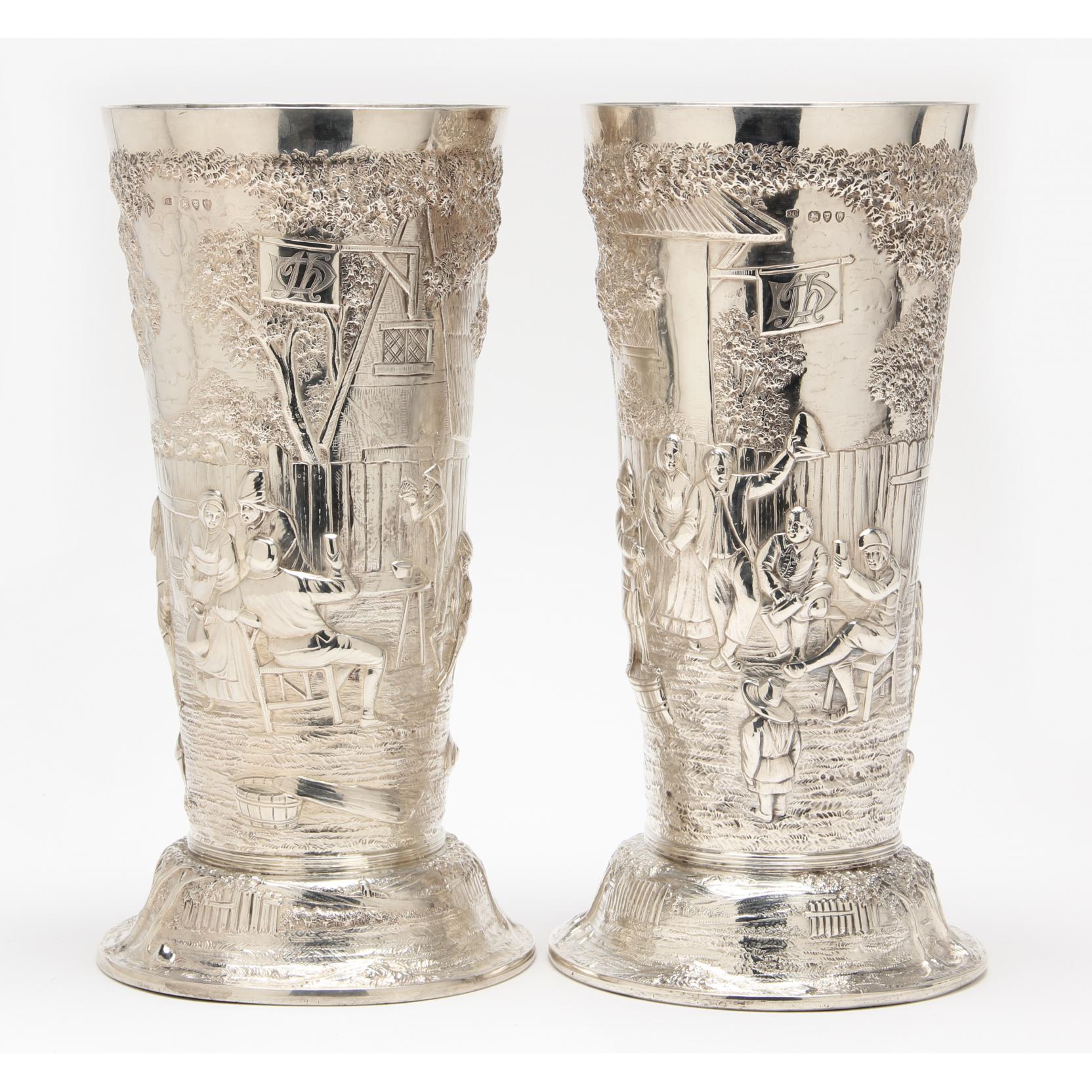 Appraisal: Pair of Victorian Large Silver Vases London hallmarks and JC