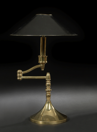 Appraisal: Continental Brass and Black Tole-Peinte Swing-Arm Desk Lamp the weighted