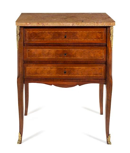 Appraisal: A Transitional Style Gilt Metal Mounted Parquetry Commode Height x