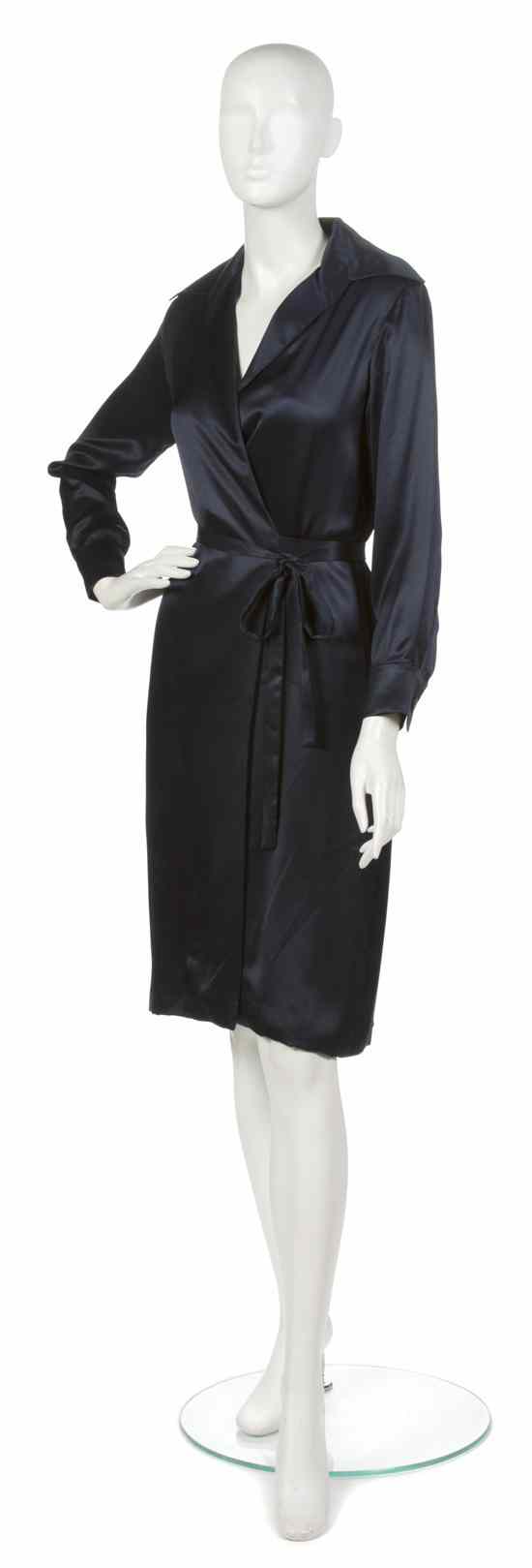 Appraisal: An Yves Saint Laurent Navy Silk Wrap Dress Labeled Yves