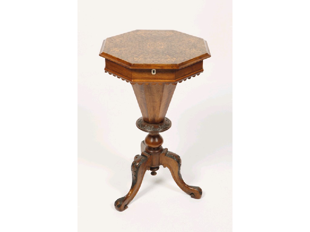 Appraisal: A VICTORIAN BURR WALNUT AND MARQUETRY WORK TABLE the octagonal