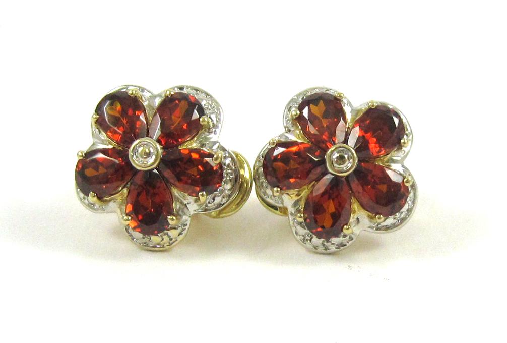 Appraisal: PAIR OF GARNET AND FOURTEEN KARAT GOLD EARRINGS each yellow