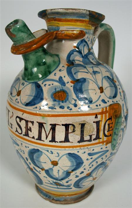 Appraisal: An late th century Montelupo maiolica syrup jar circa -