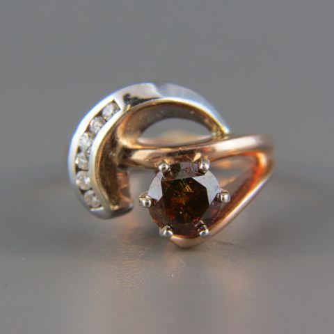 Appraisal: Diamond Ring with Round Brilliantfancy orangey-brown diamond and six small