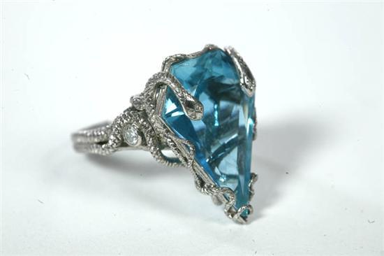 Appraisal: ART DECO AQUAMARINE AND DIAMOND RING Ladies cocktail ring in