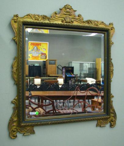 Appraisal: French decorator wall mirror wood carvings and ebonized trim square