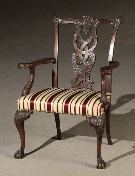 Appraisal: George II Style Mahogany Armchair Circa Having a burgundy and