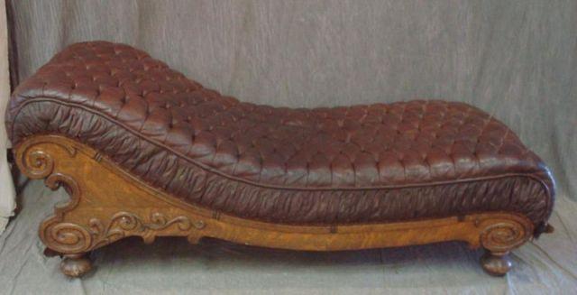 Appraisal: Victorian Leather Chaise As is From a Bedford home Dimensions