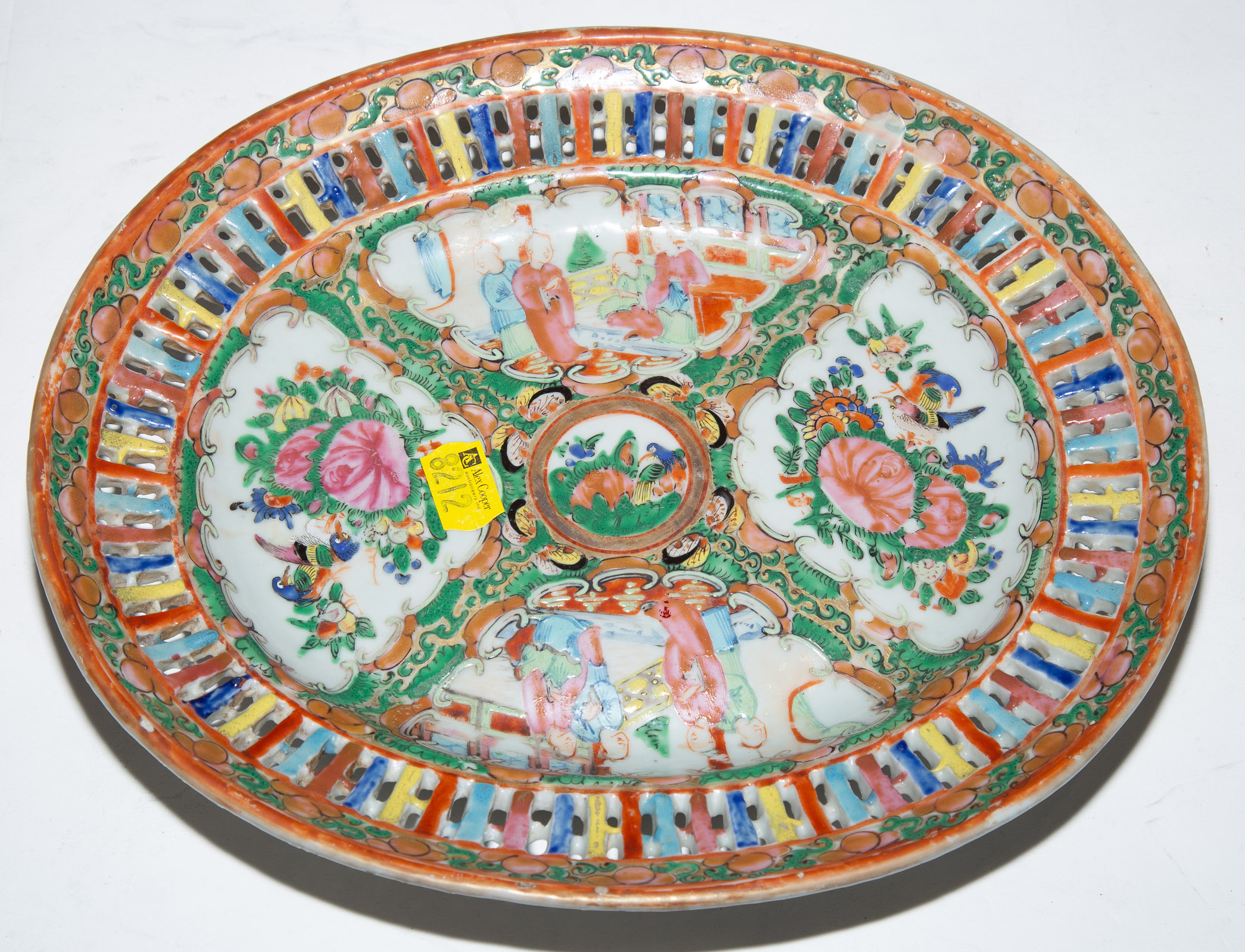 Appraisal: CHINESE ROSE MEDALLION CHESTNUT BASKET TRAY Circa s