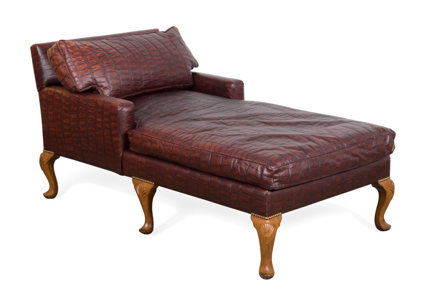 Appraisal: HENREDON ALLIGATOR PATTERN LEATHER CHAISE LOUNGE Henredon American George II