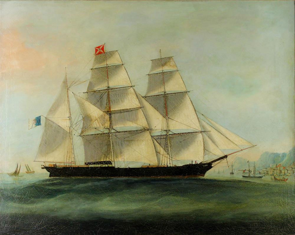 Appraisal: CHINA TRADE TH CENTURY MERCHANT SHIP FLORA OFF KOWLOON Oil