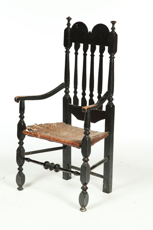 Appraisal: BANISTER-BACK ARMCHAIR New England th century mixed woods Double-arch crest