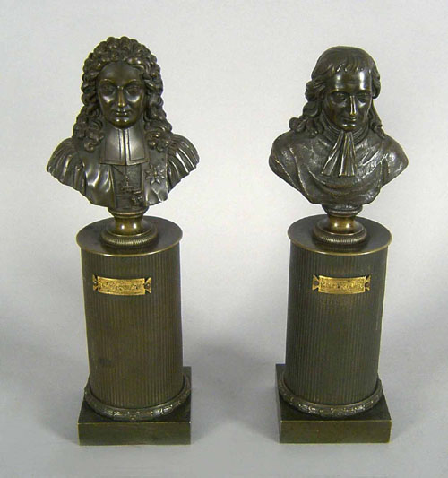 Appraisal: Pair of bronze busts of Montesquieu and D'Aguesseau h