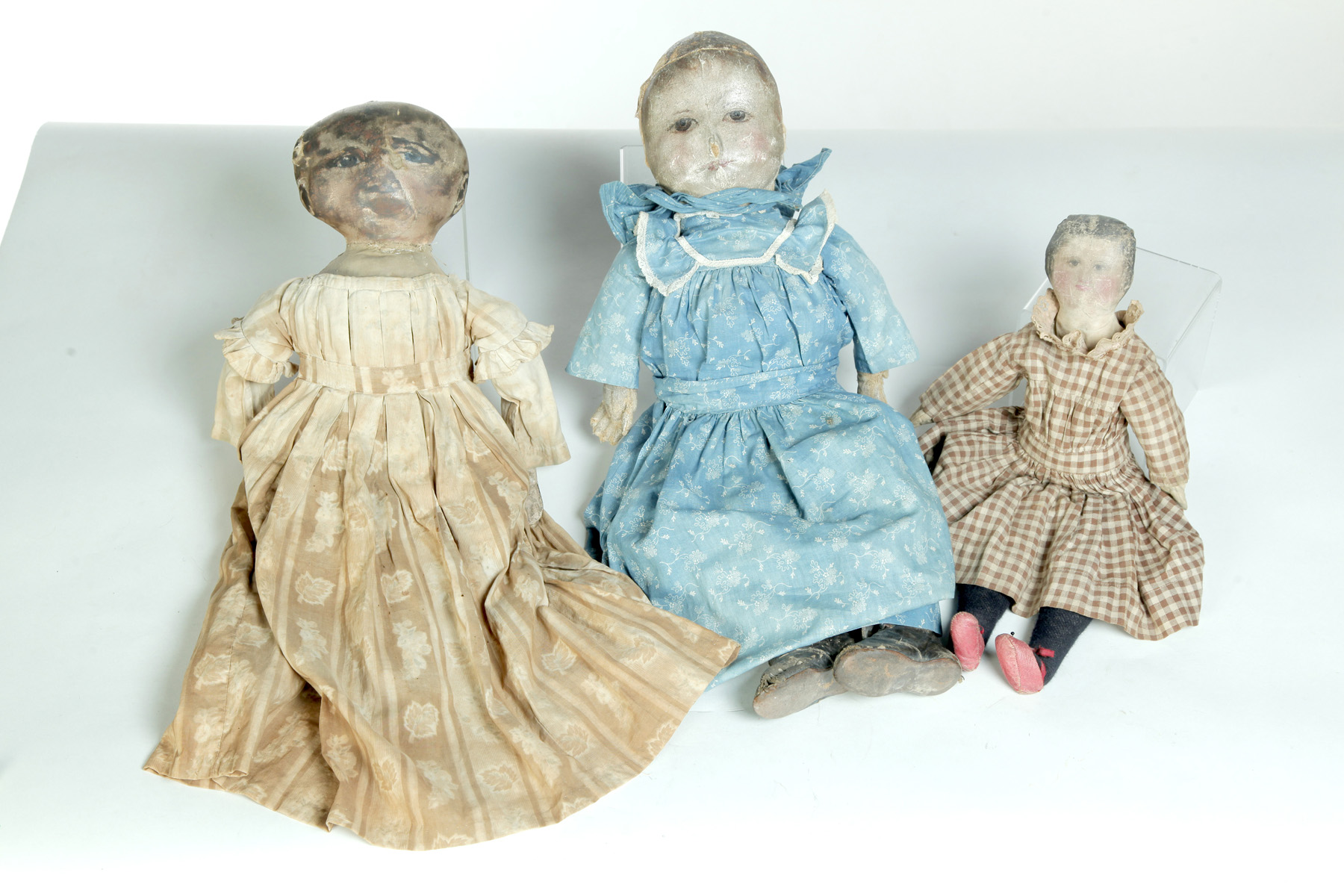 Appraisal: THREE AMERICAN DOLLS Late th-early th century Handmade stuffed cloth