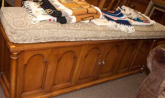 Appraisal: Continental style walnut marble inset top cabinet bench with cushion