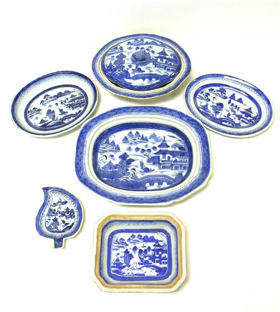 Appraisal: Chinese Export blue and white Canton porcelain assortment as found