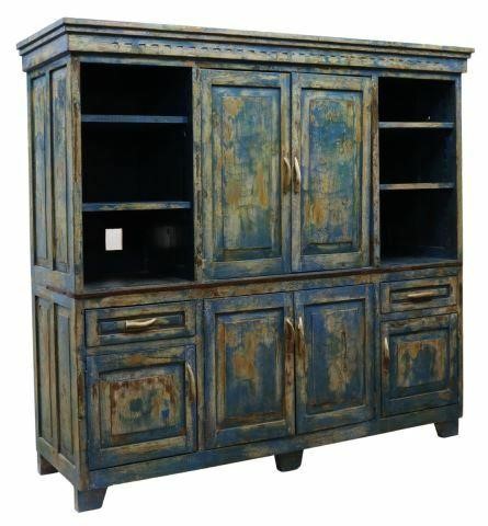 Appraisal: Rustic pine entertainment center late th c in a distressed