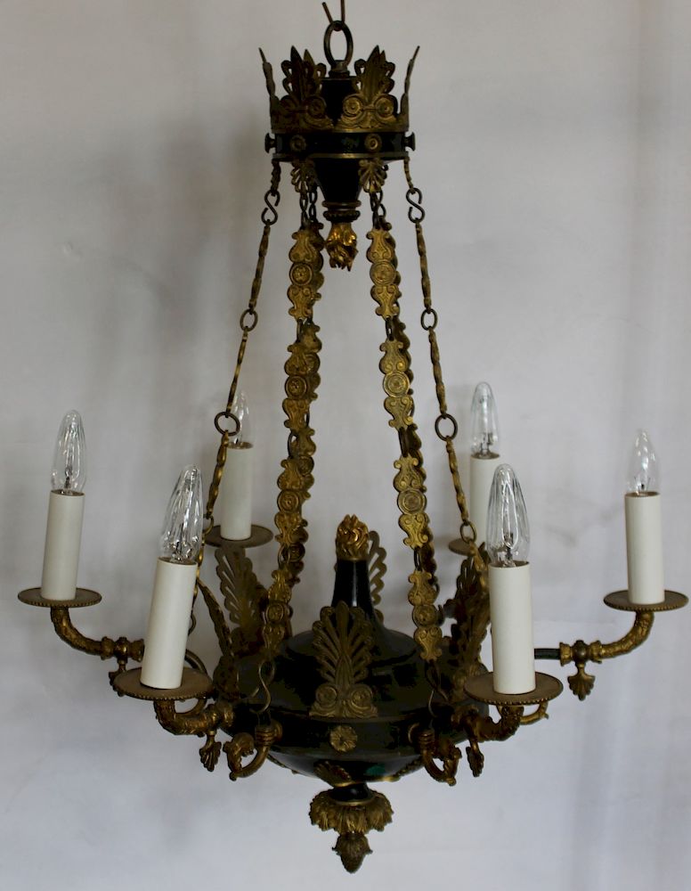 Appraisal: Antique Empire Patinated Gilt Bronze Chandelier Nice quality and size