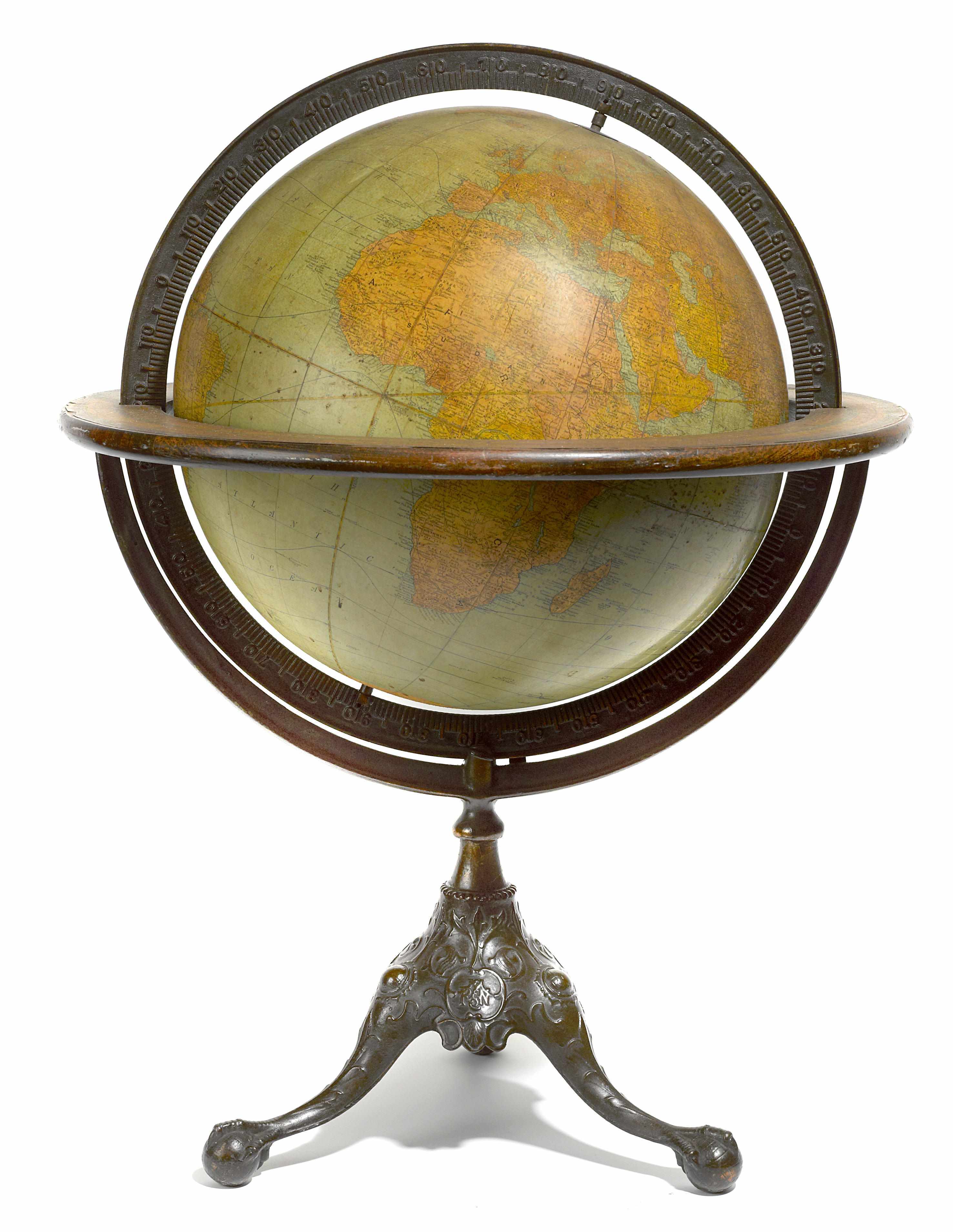 Appraisal: A terrestrial globe on wrought iron tripod stand by Rand