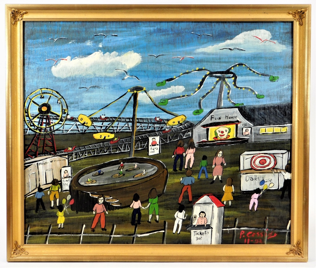 Appraisal: PRISCILLA CASSIDY NAIVE FOLK ART CARNIVAL PAINTING Georgia Ohio -