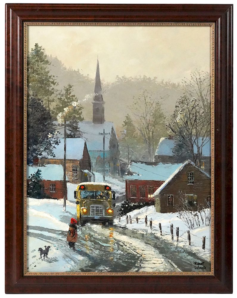 Appraisal: Robert Lebron 'Winter School Bus' O C Robert Lebron American